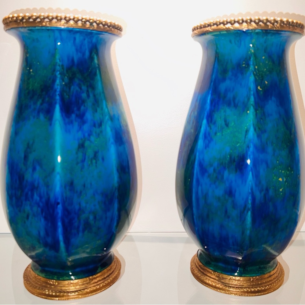Sevre Gilded Vases-(2) Paul Milet
Cobalt blue lapis vases. PRICED INDIVIDUALLY!